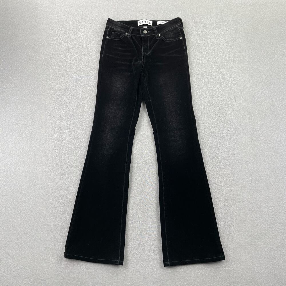PTCL Low Rise Flare Pants Womens 25 Black Velvet Grunge Punk Emo Goth Jeans